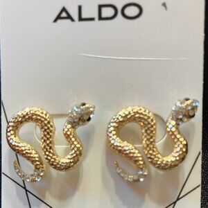 Aldo Gold Toned Black Onyx Gemstone Eyed Coiled Oversized Snake Earrings